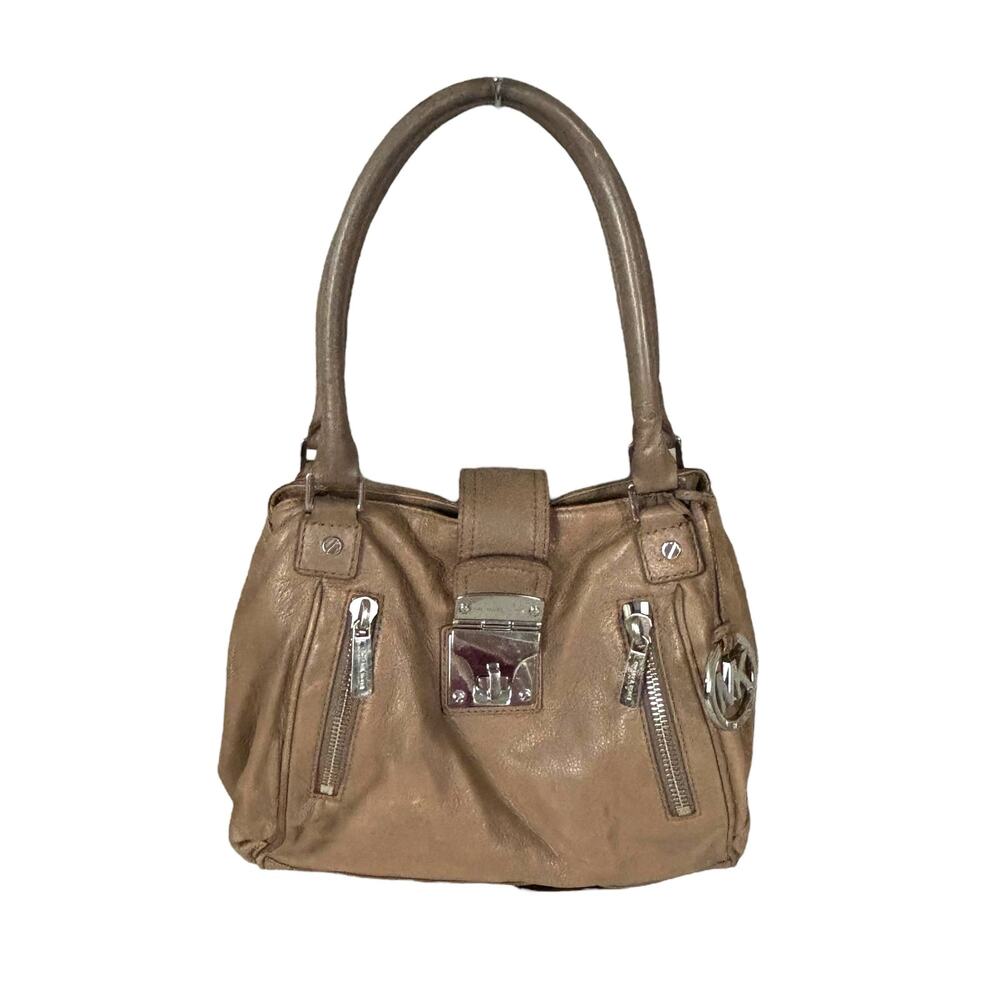 Michael Kors Jenna Brown Leather Satchel Bag Vintage Shoulder Bag Handbag Y2K